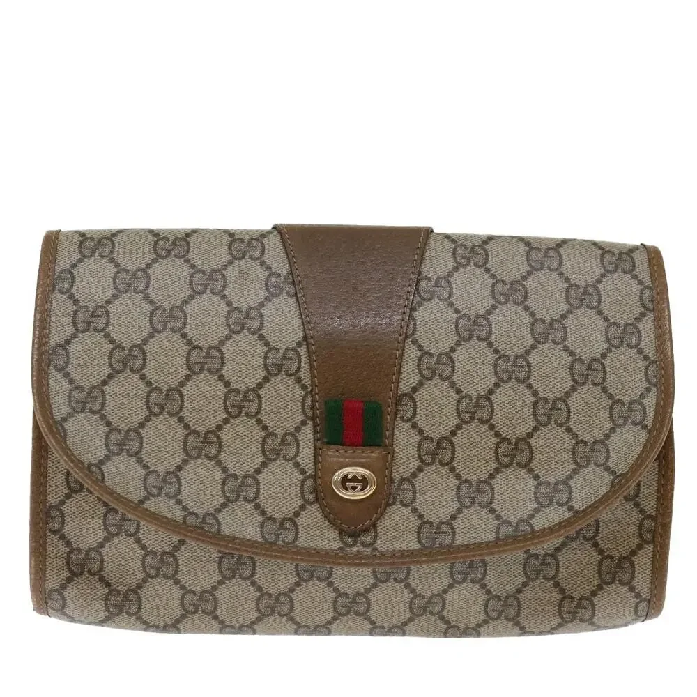 Gucci GG Supreme Web Clutch Bag Beige